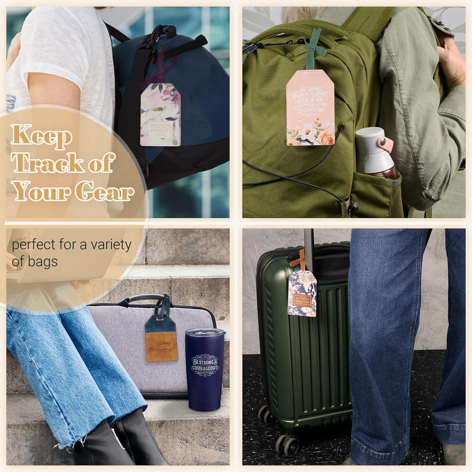 Christian Art Gifts Inspirational Vegan Leather Scripture Luggage Tag for Men & Women: Strong & Courageous - Baggage Accessory for Carry-On, Checked Bags, Backpacks, 4.8 X 3.1, Black/Brown (Other)