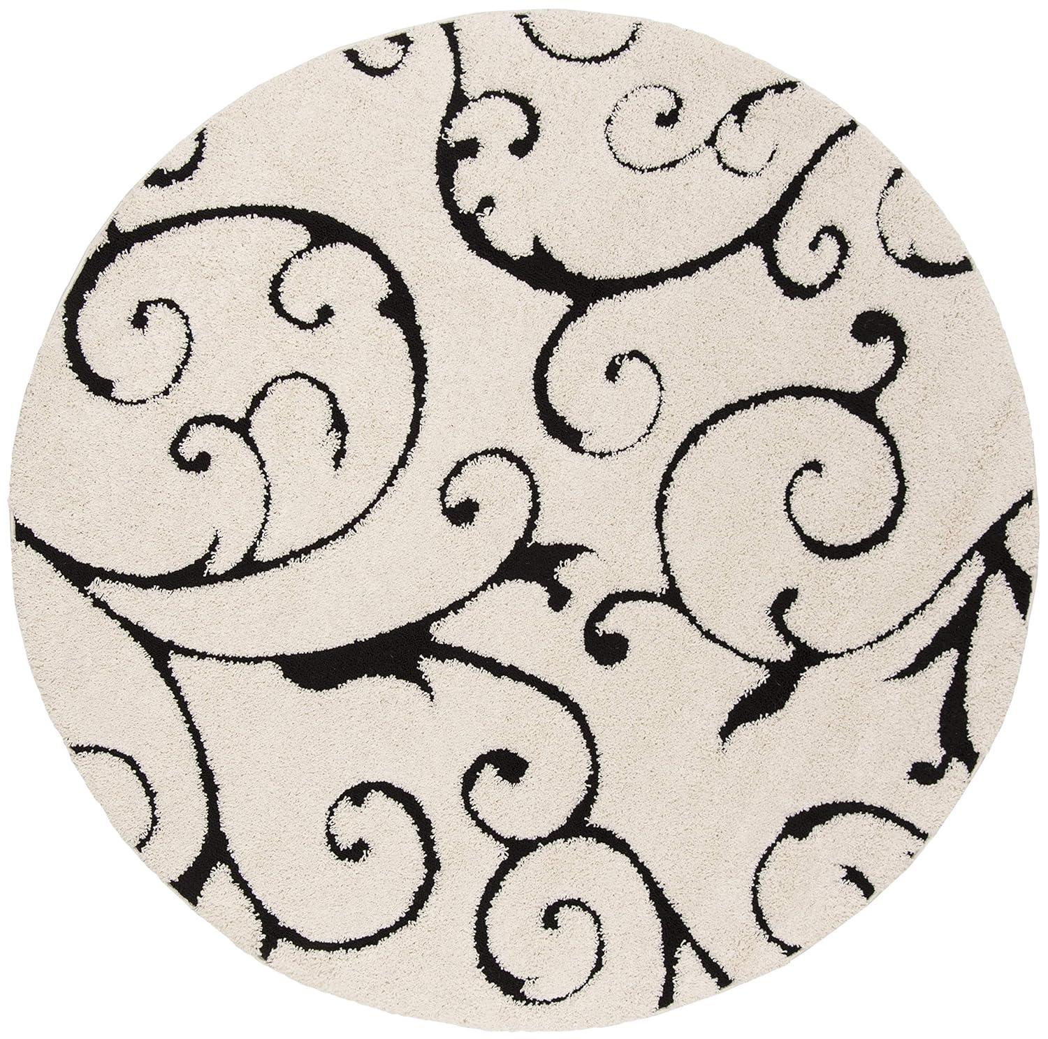 Florida Shag SG455 Power Loomed Indoor Area Rug - Ivory/Black - 6'7" round - Safavieh.