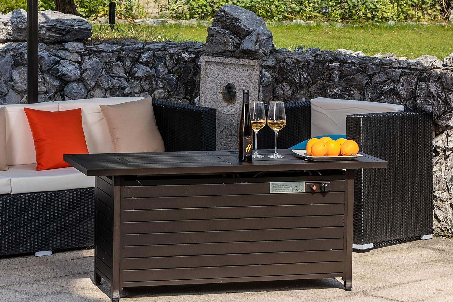 Mocha 57'' Rectangular Gas Fire Pit Table with Lid