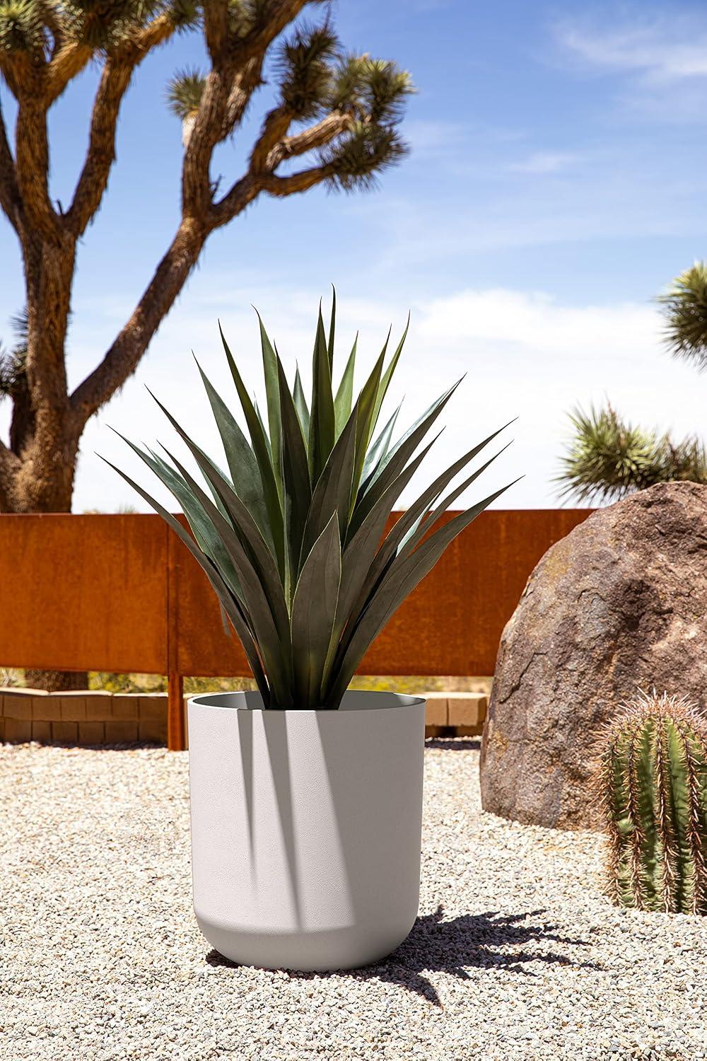 Veradek Kona Series Bundle - Three Piece Set of Plastic-Stone Planters - White