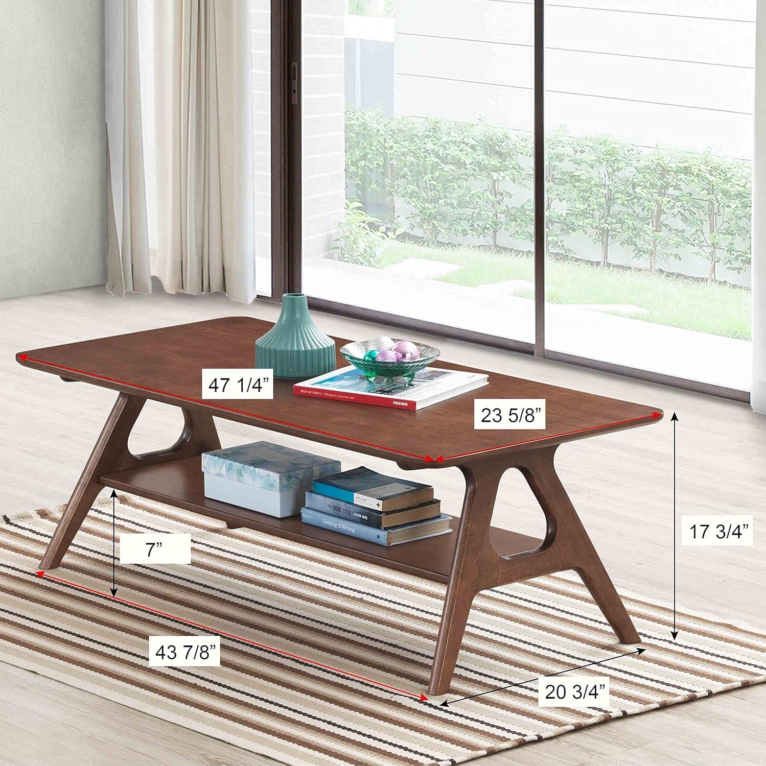 Roundhill Furniture Arona Mid-Century Modern Wood Coffee Table with Shelf