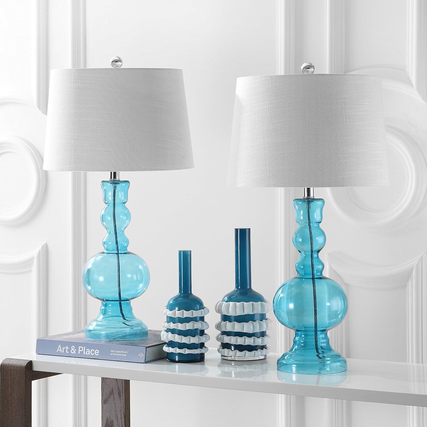 Genie 28.5" Glass LED Table Lamp, Aqua (Set of 2)