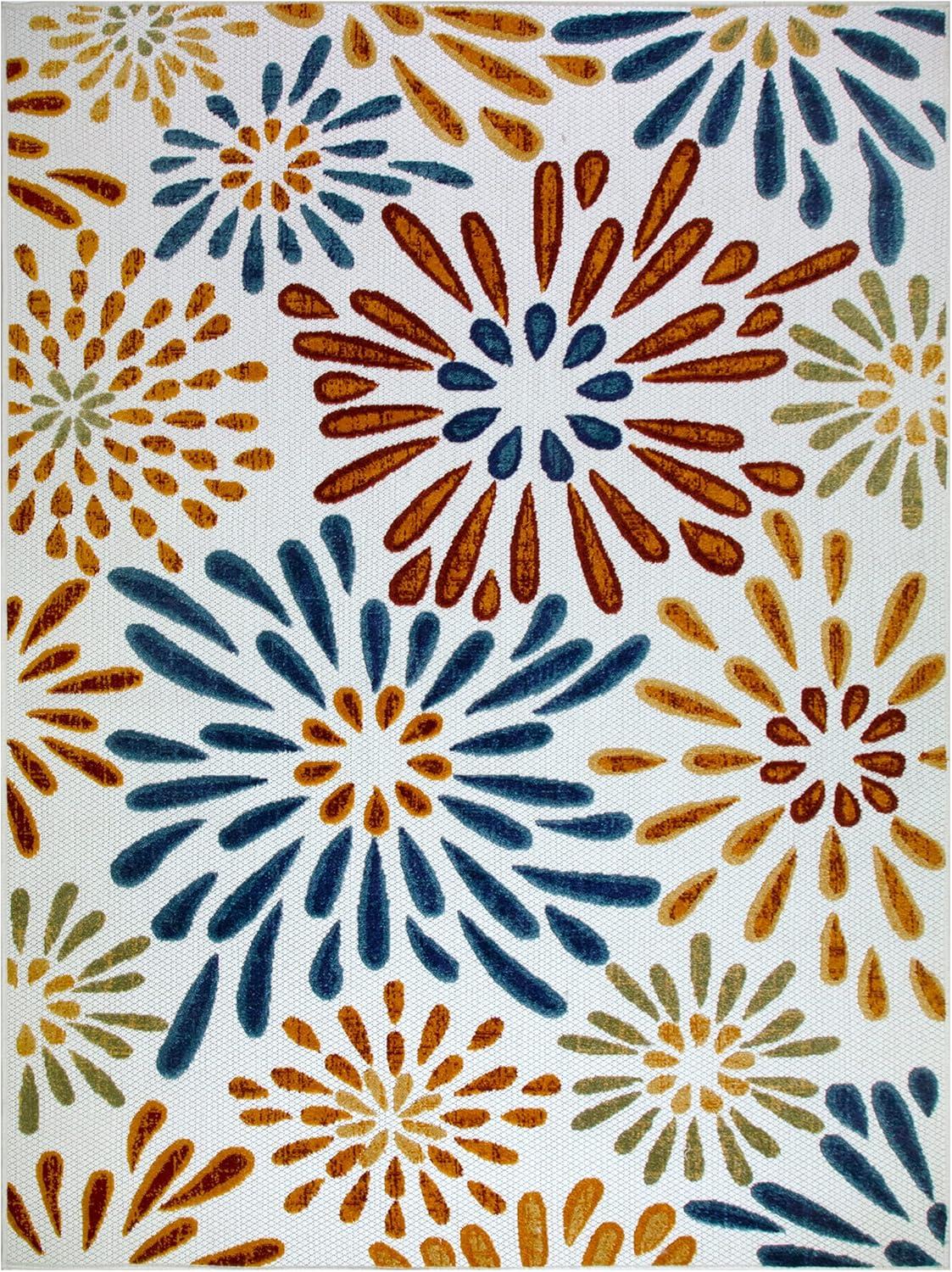 Blue and Gold Floral Indoor Outdoor Area Rug 4'x6'