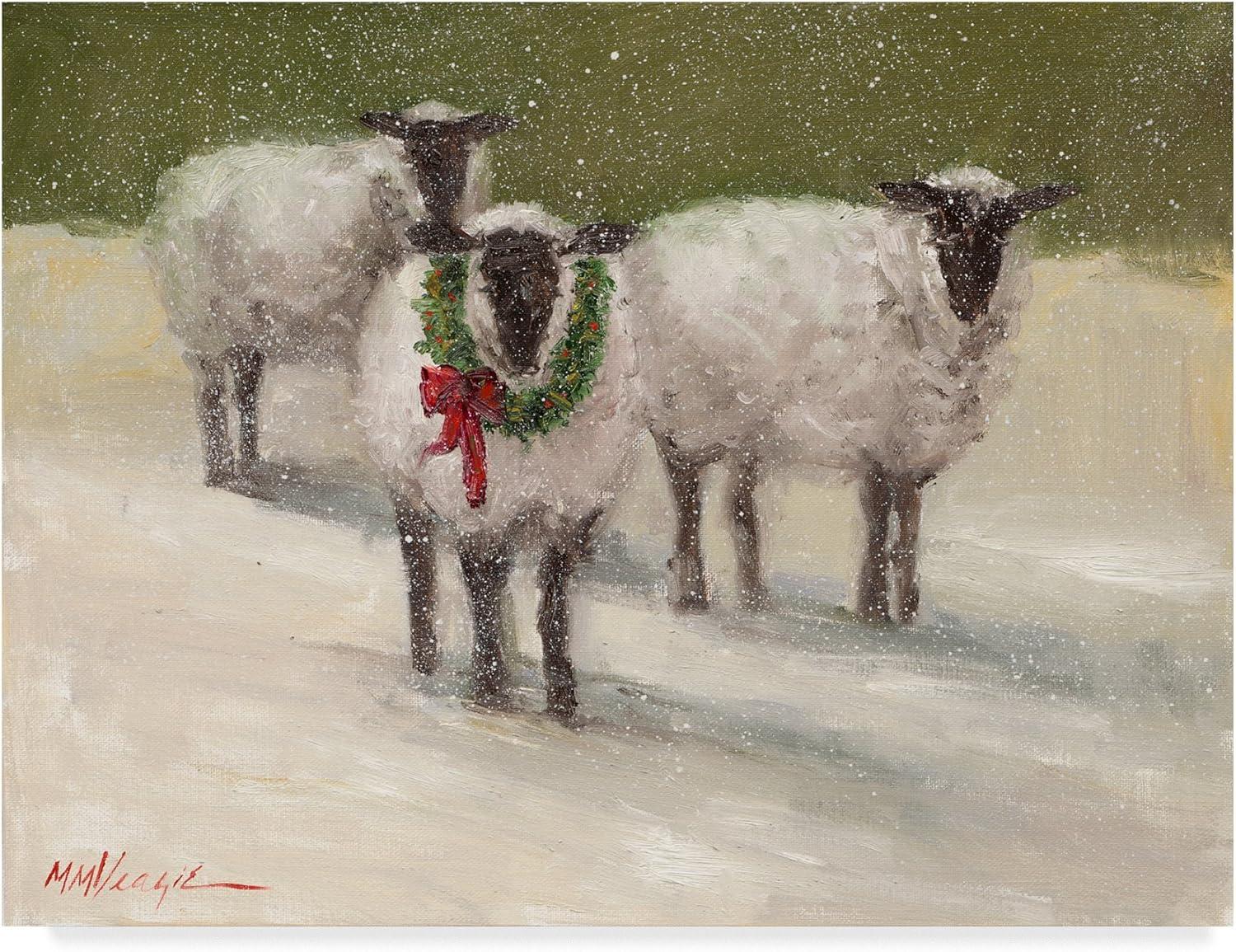 Lambs with Wreath Seasonal Framed Canvas Art