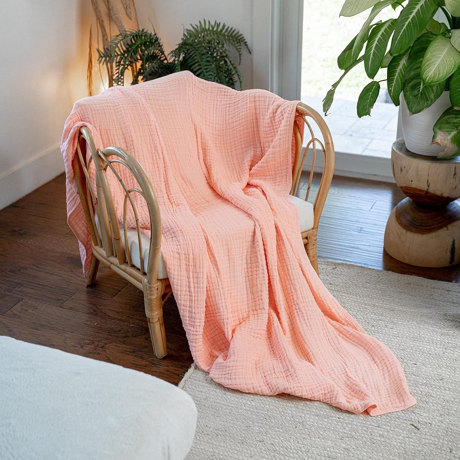Muslin Blanket for Adults, Extra Large Throw 50" x 60" By Comfy Cubs - Lace Pink