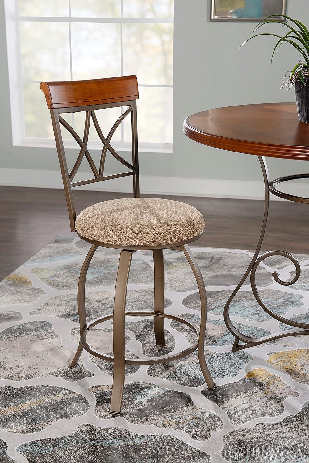 Linon Hamilton Metal Swivel Counter Stool Padded Beige Seat in Matte Pewter