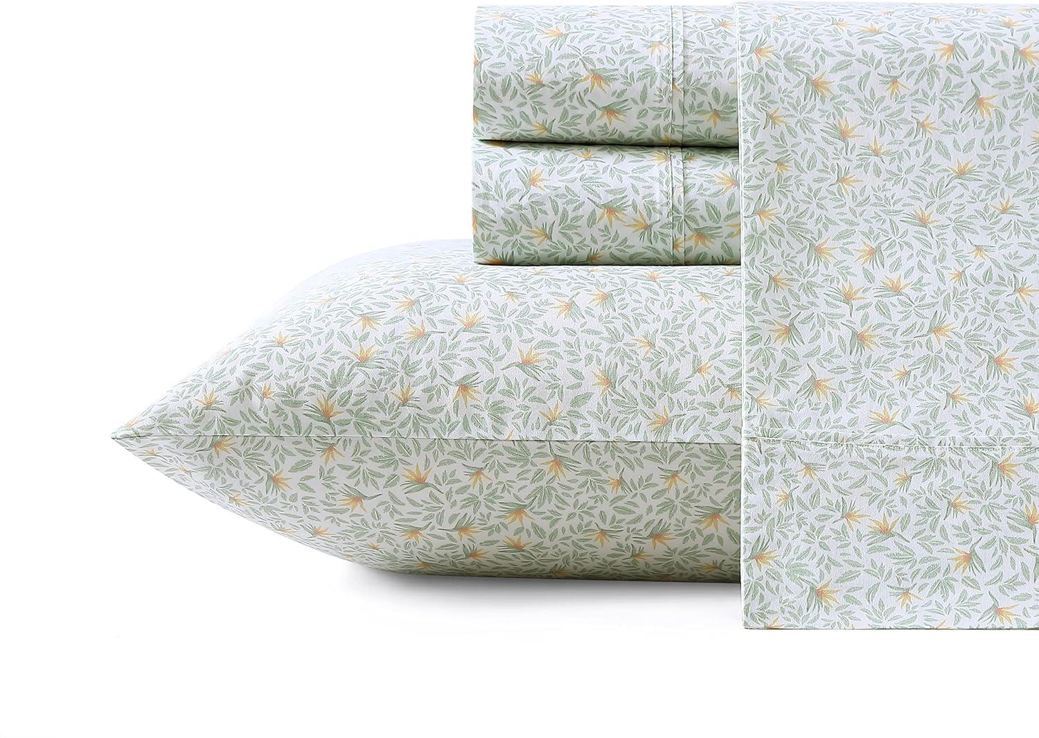 Tommy Bahama Crane Flower 100% Cotton Percale- 4 Piece- Sheet Set  Green- Queen