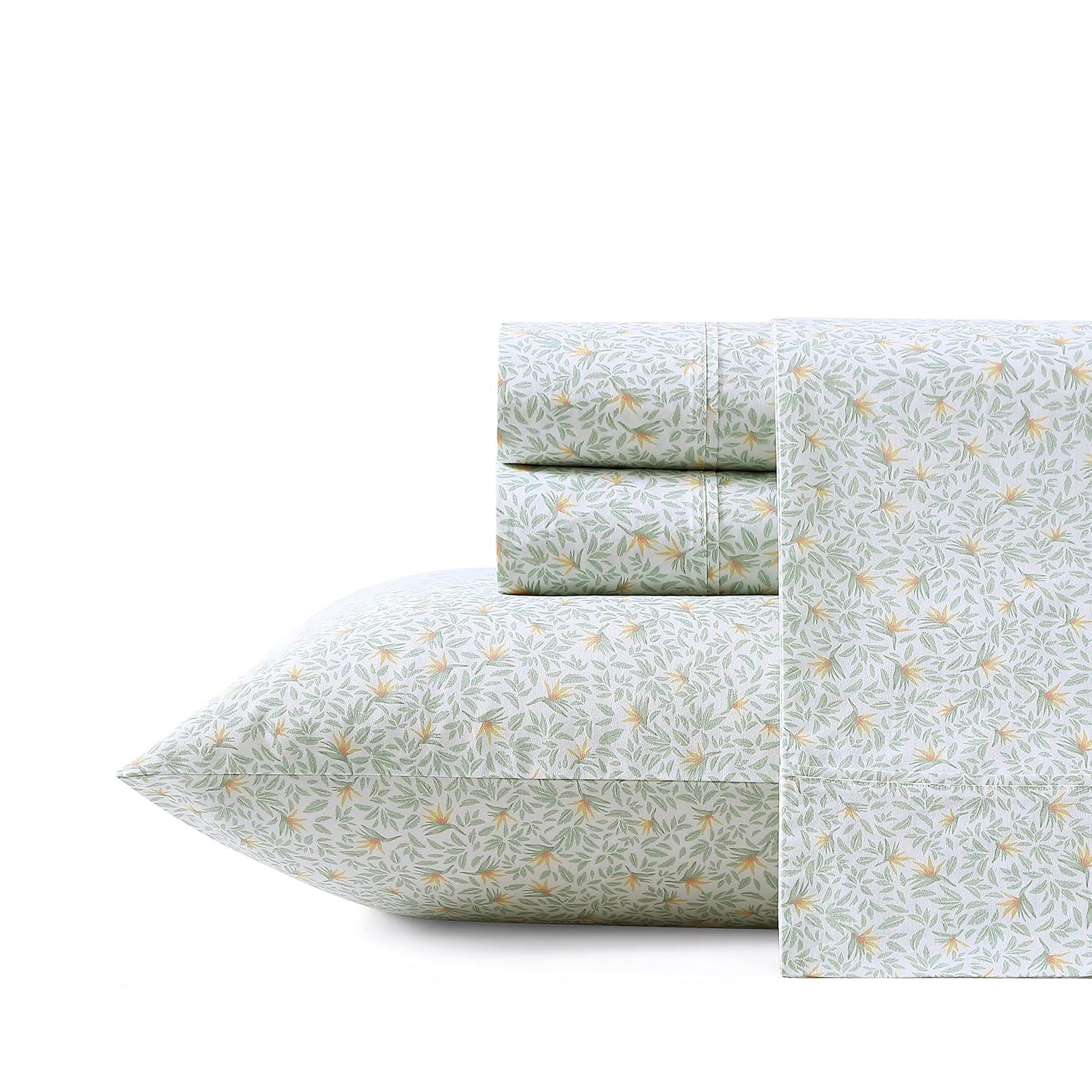 Tommy Bahama Crane Flower 100% Cotton Percale- 4 Piece- Sheet Set  Green- Queen