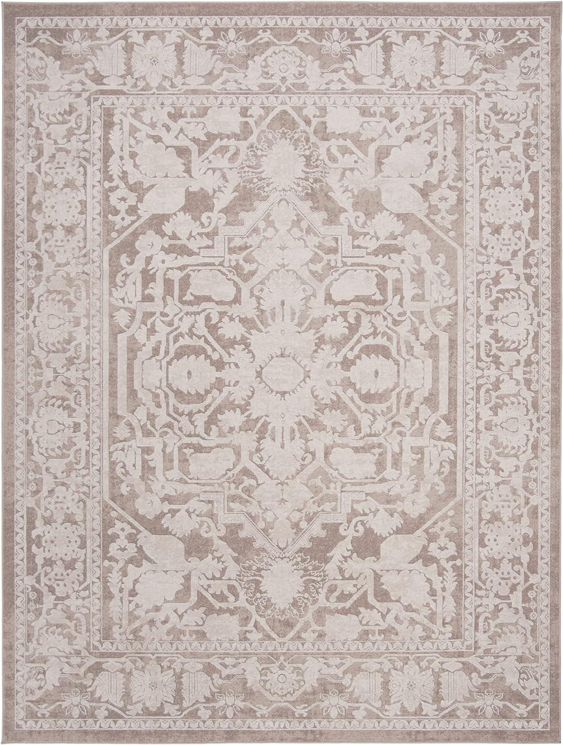 Elegant Floral Charm Beige & Cream 6' x 9' Cotton Blend Area Rug