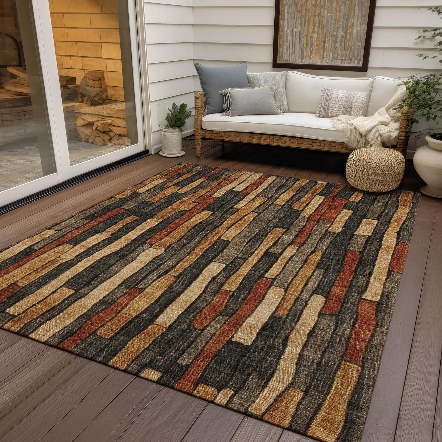 Machine Washable Indoor/Outdoor Chantille ACN1302 Coffee Rug