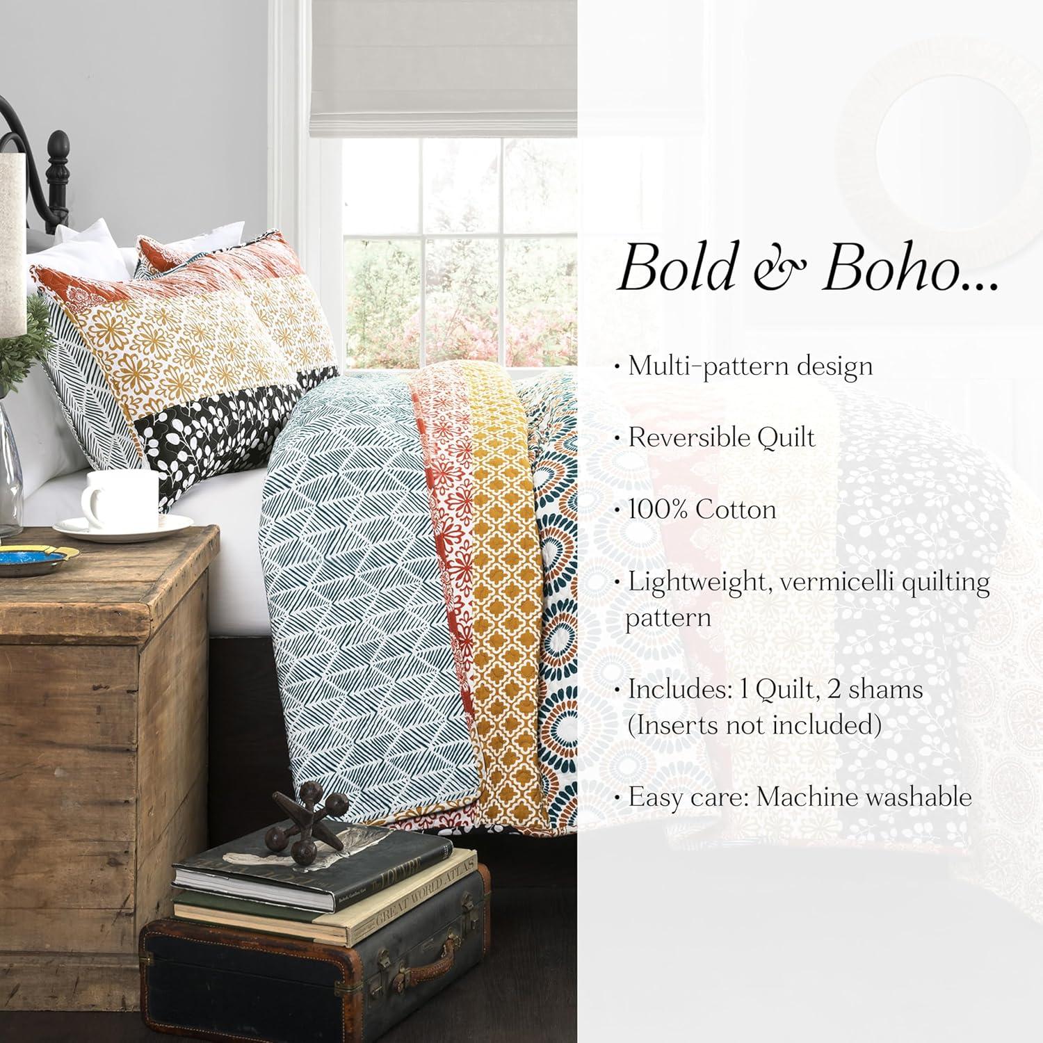 Lush Decor Bohemian 100% Cotton Reversible 3-Piece Quilt Set