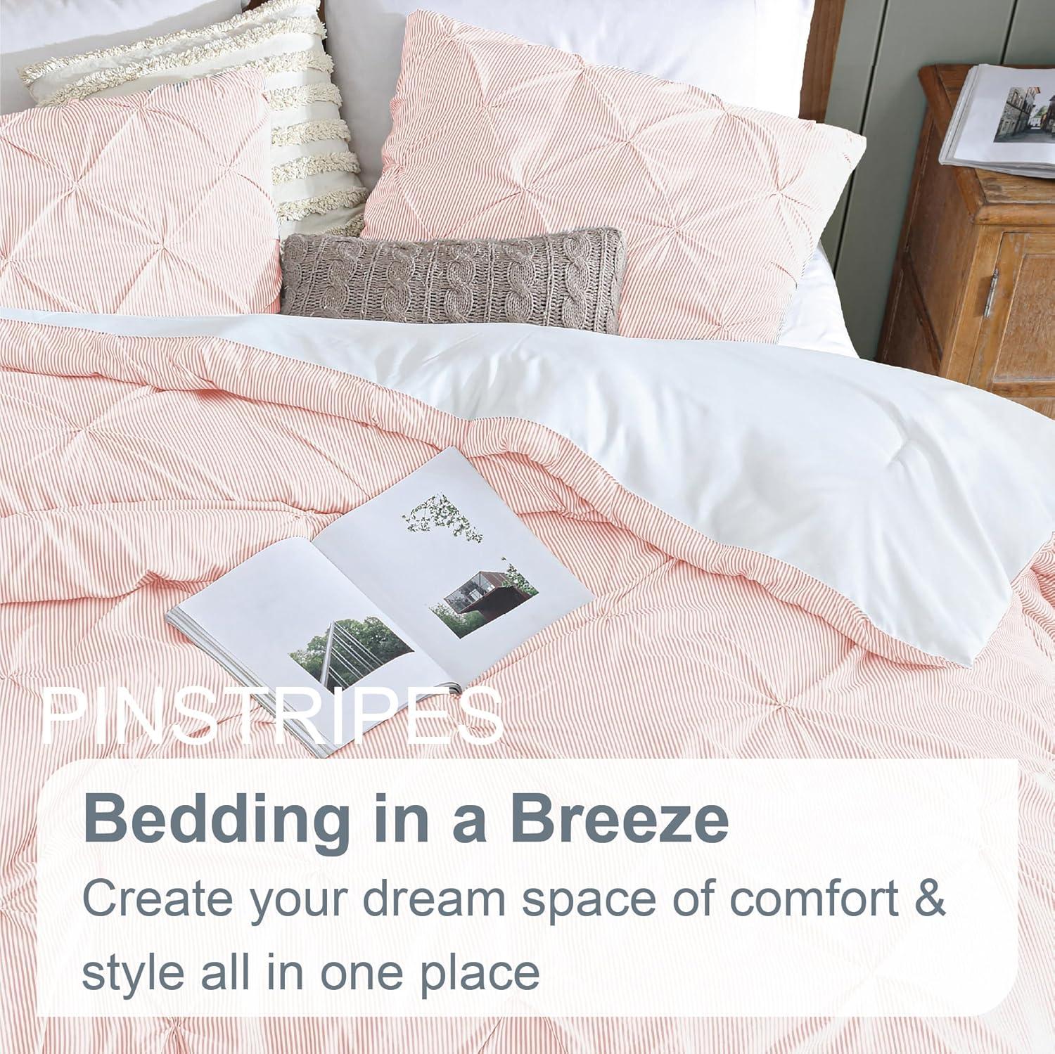 Swift Home | Striped Pintuck 2-Piece Comforter Set Rose Twin/Twin XL