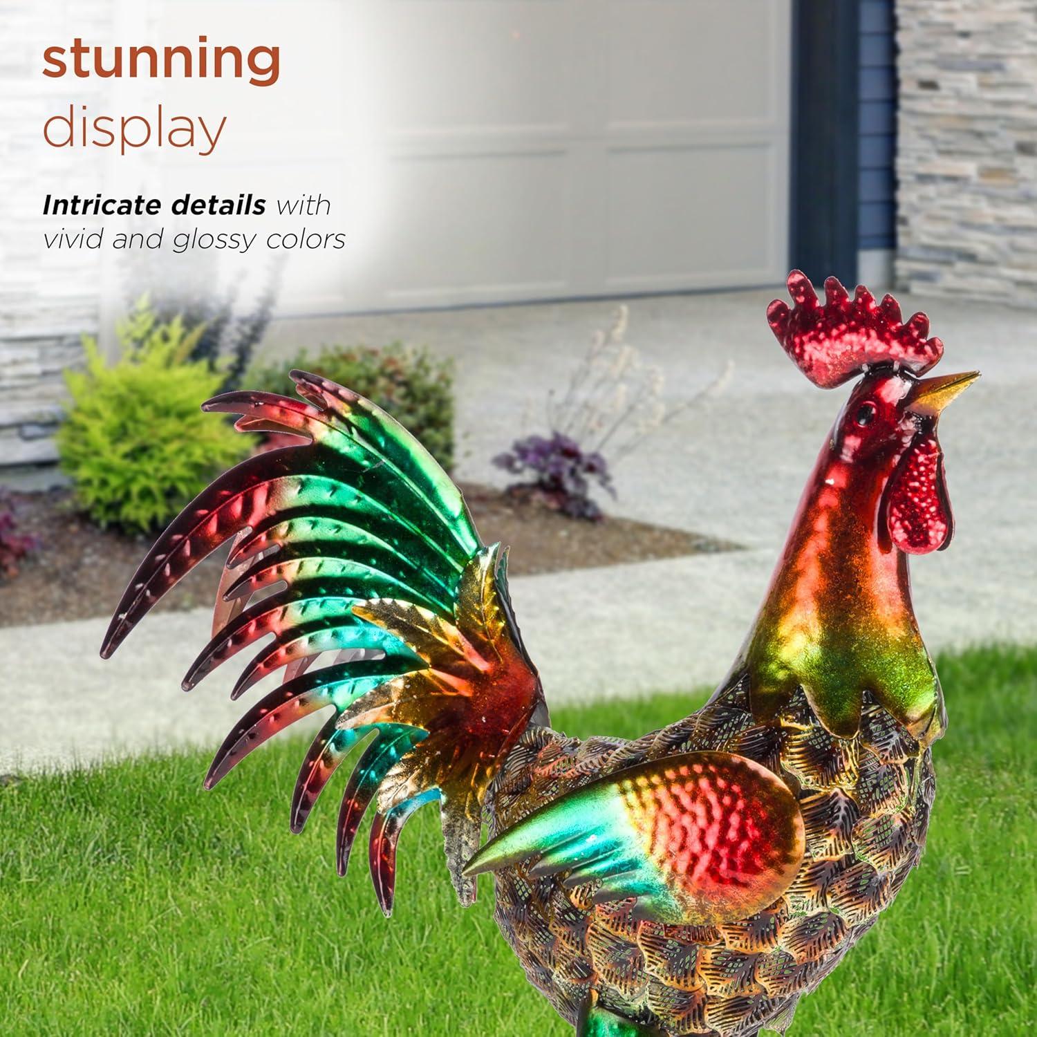 16" x 14" Outdoor Iron Rooster Yard Statue Brown - Alpine Corporation: Metallic Garden Decor
