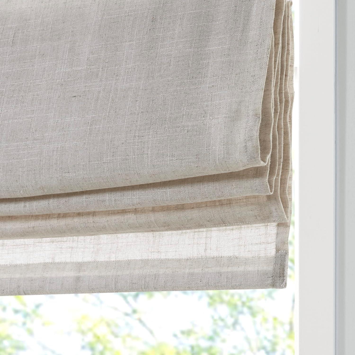 Madison Park Kyler Linen Blend Light Filtering Cordless Roman Shade in Natural, 34"x64"