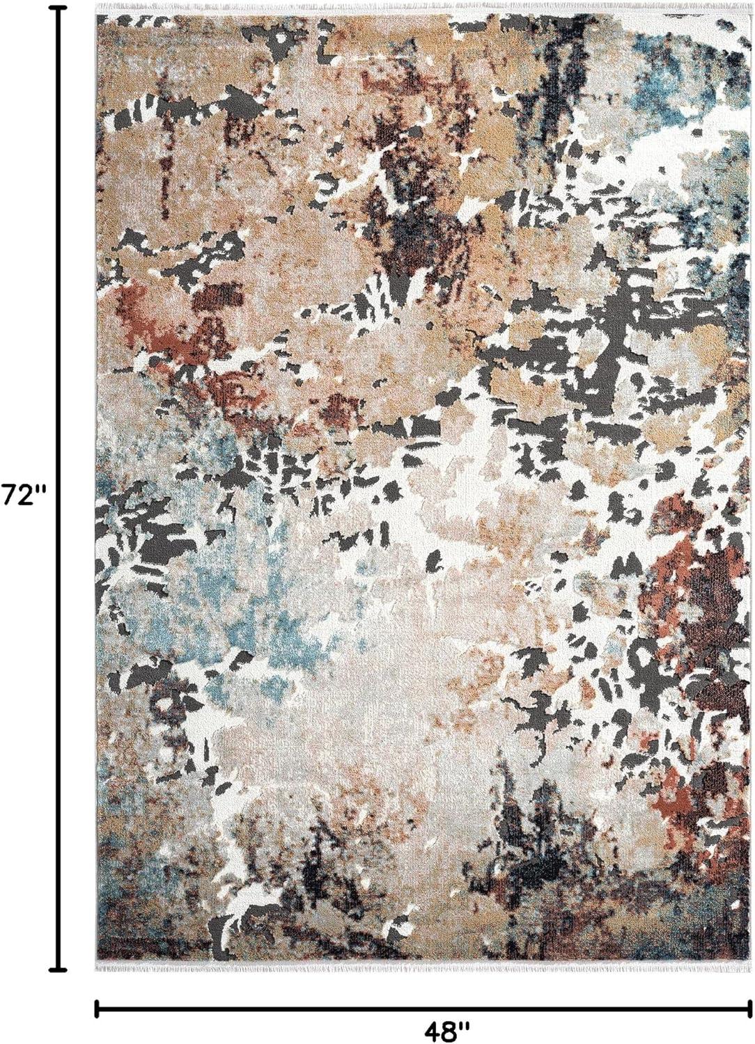 Ivory Abstract 4' x 6' Synthetic Easy-Care Area Rug