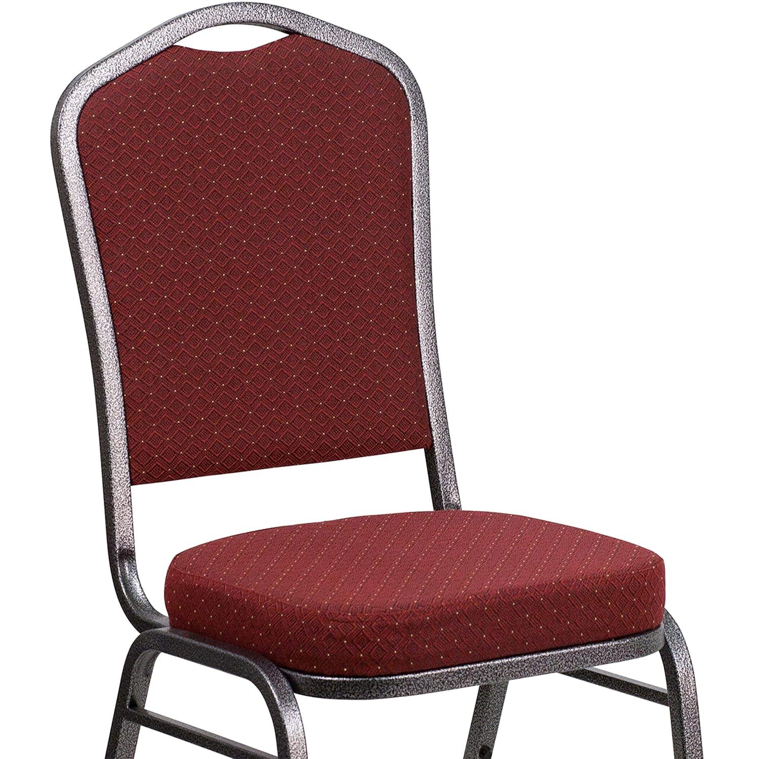 Flash Furniture HERCULES Series Crown Back Stacking Banquet Chair in Burgundy Patterned Fabric - Silver Vein Frame