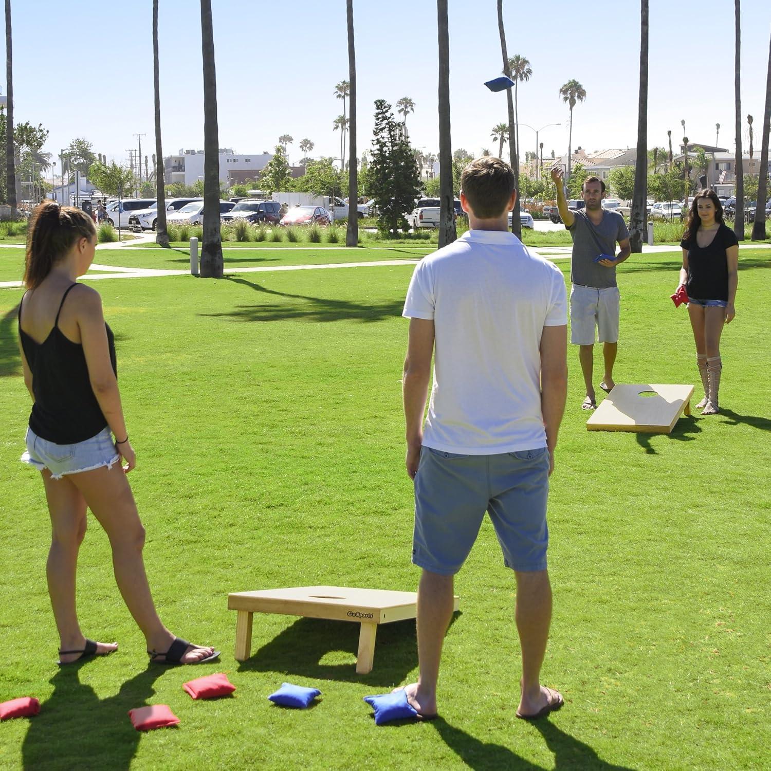 Natural Wood Cornhole Set with Bean Bags and Carrying Case