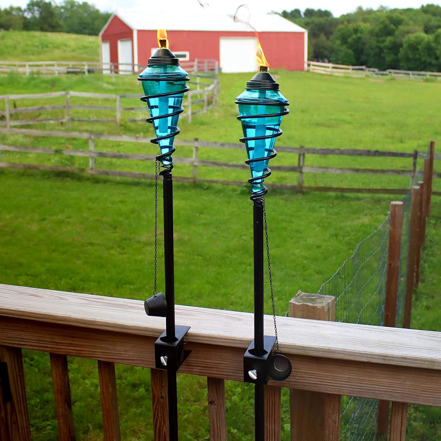 Sunnydaze Outdoor Adjustable Height Glass and Metal Swirl Patio and Lawn Torch Set