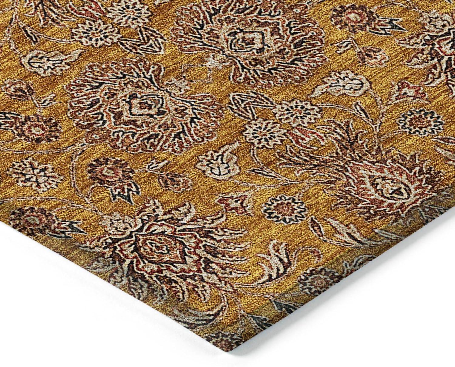 Copper Floral Pattern Machine Washable Indoor Outdoor Rug