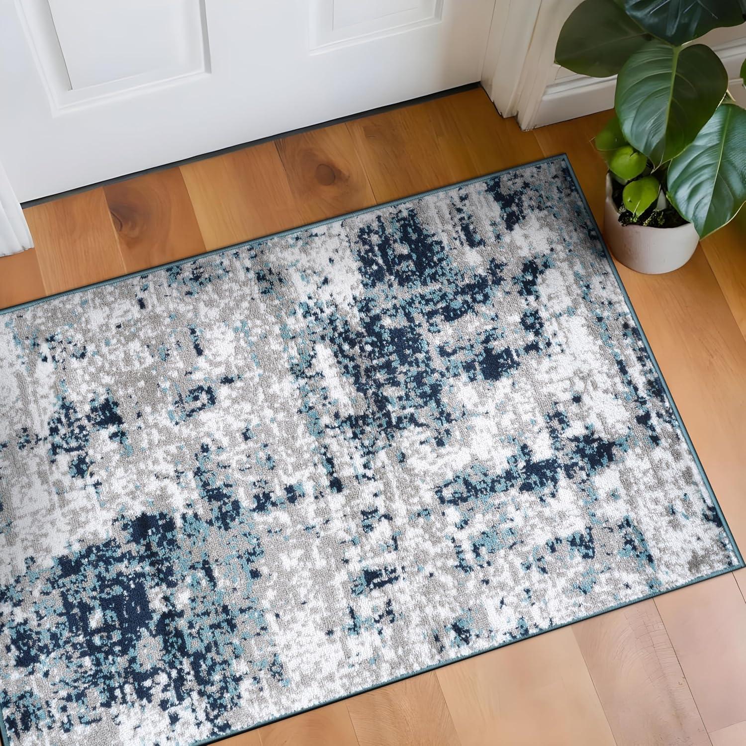 World Rug Gallery Distressed Abstract Area Rug - Blue 2'7"x4'