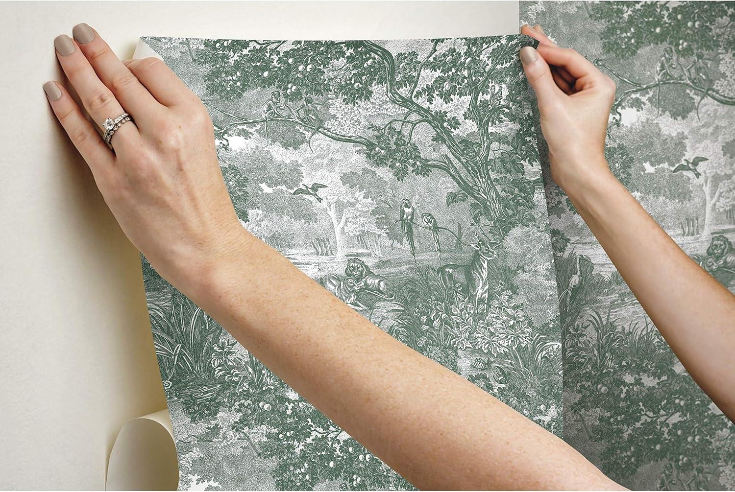 RoomMates Jungle Toile Peel and Stick Wallpaper Green/Gray