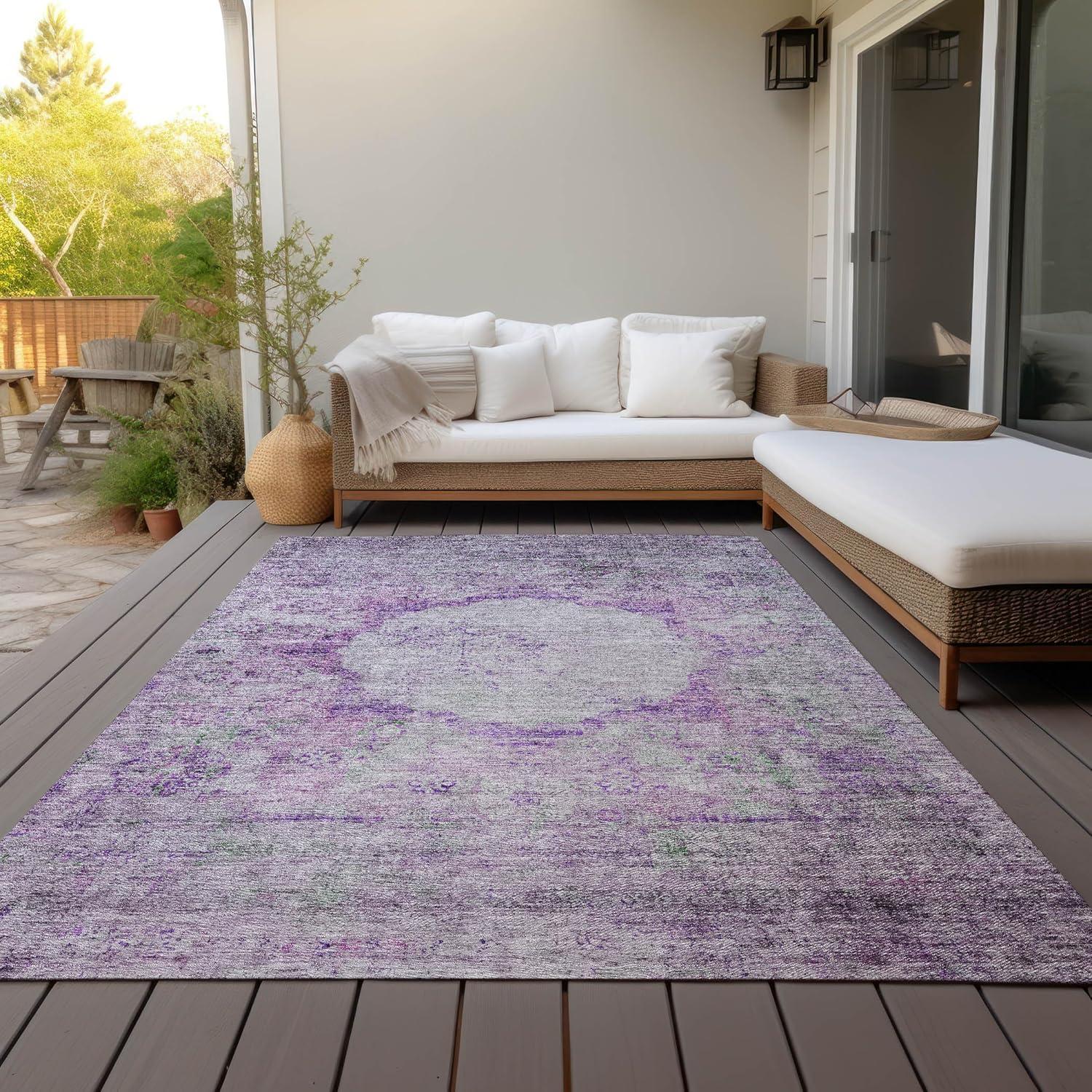 Purple Synthetic Flat Woven Rectangular 5' x 7' Area Rug