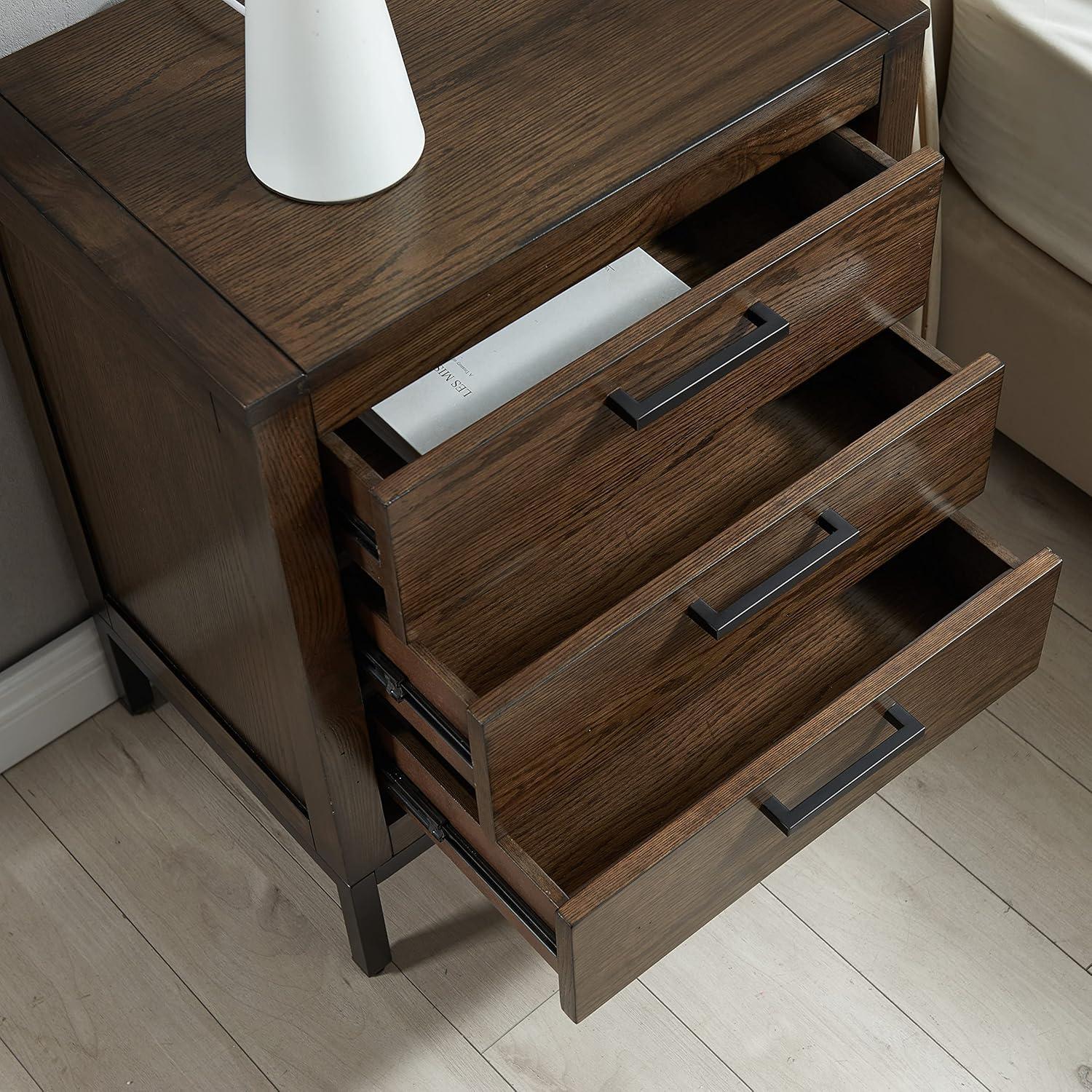 Tableau Nightstand Side Table With Top Drawer and Hidden Lower Cabinet Rustic Modern – USB-C Fast Charging Station, A/C and USB Charging Port Integrated – Durable Solid Wood, Distressed Riverstone