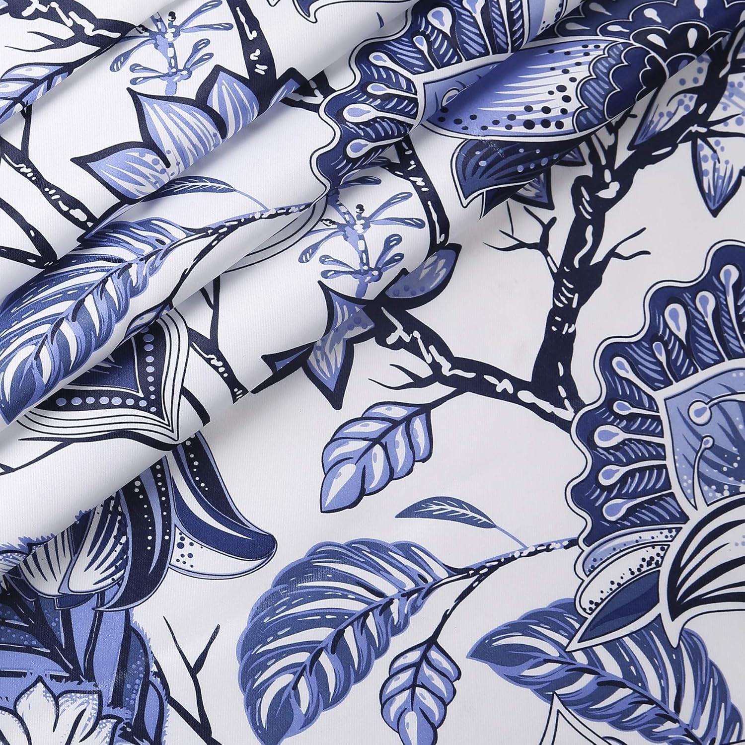 Lush Decor, Blue Cynthia Jacobean Darkening Window Curtains Set for Living, Dining Room, Bedroom, 63" L Panel Pair