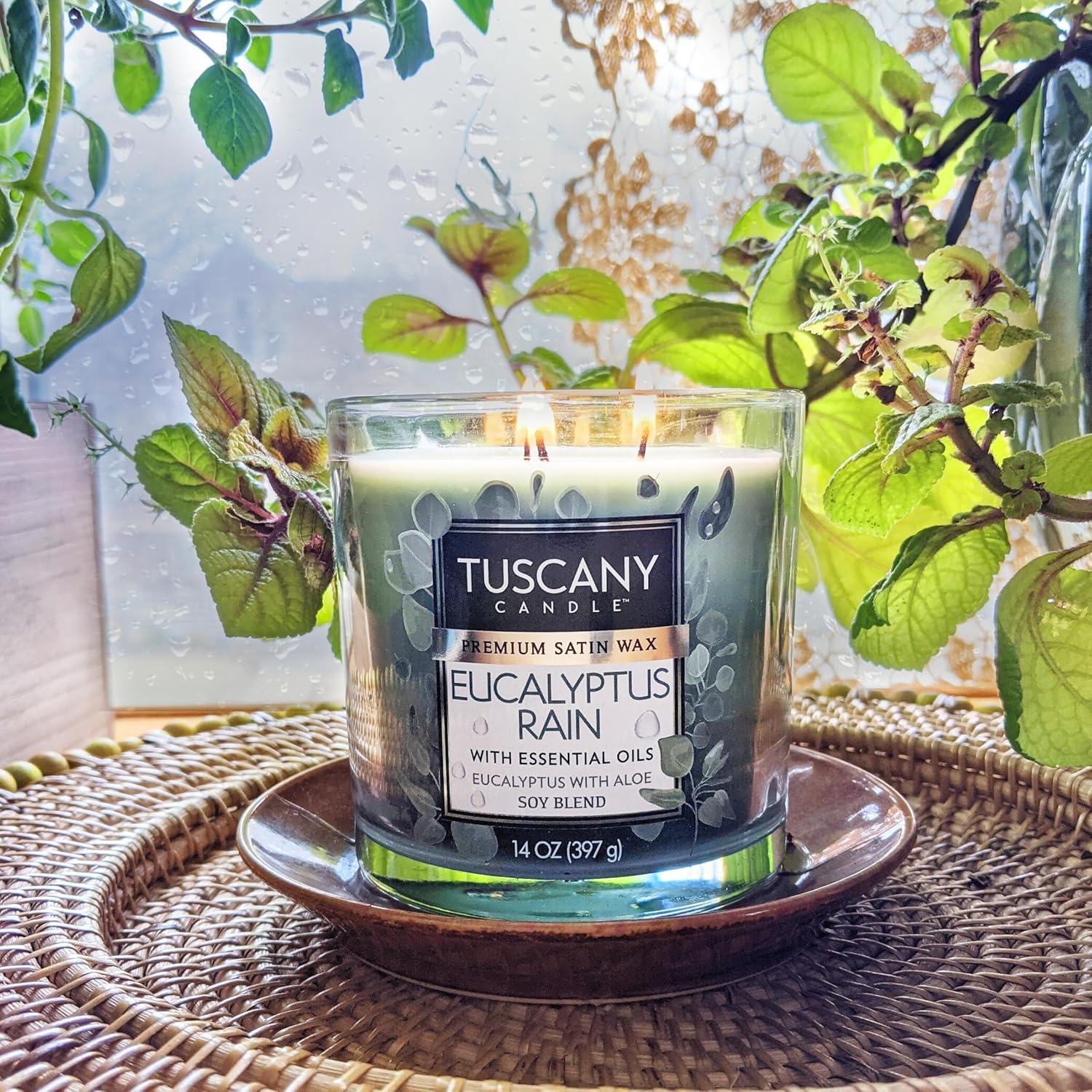 Tuscany Eucalyptus Rain 3-Wick Glass Jar Candle, 14 Ounce