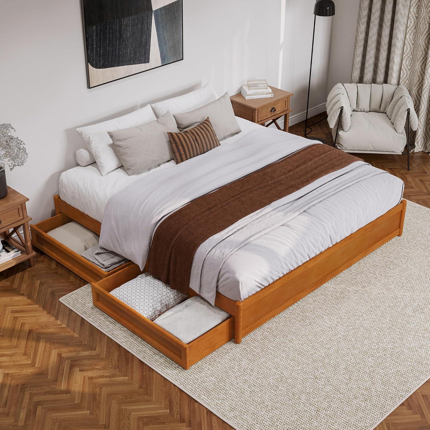 Barcelona Light Toffee King Wood Frame Platform Bed with Storage Drawers