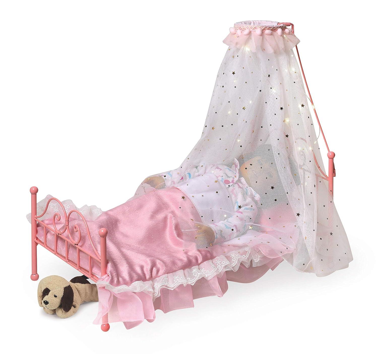 Badger Basket Starlights LED Canopy Metal Doll Bed with Bedding - Pink