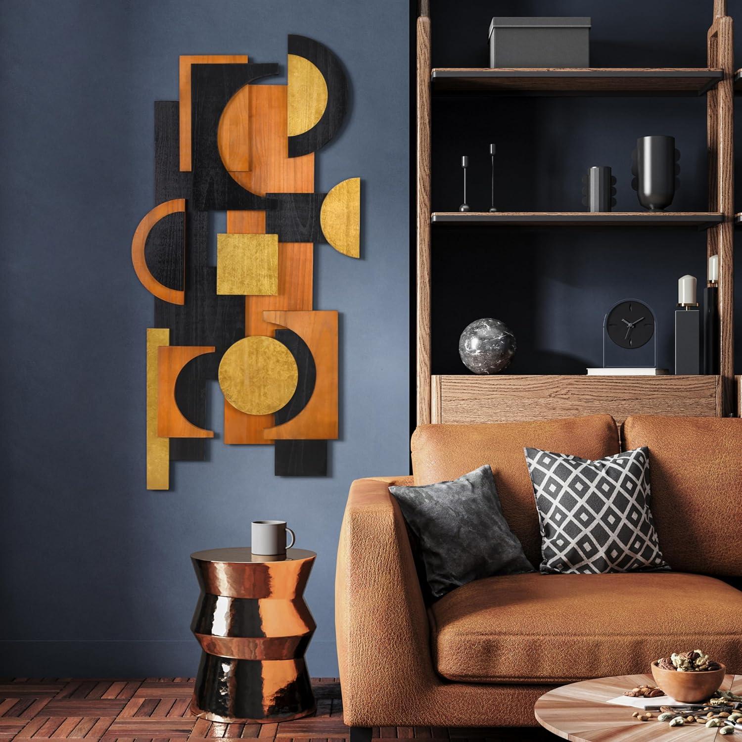 'Amber Embraces II' Hand Made & Hand Finished Dimensional Solid Paulownia Wood Abstracts Wall Art