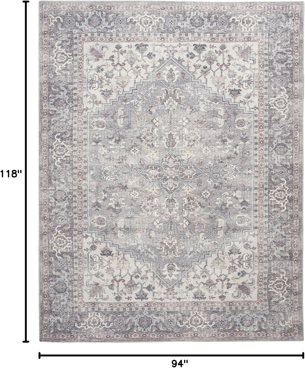 Gray Cotton Chenille Medallion Washable 8' x 10' Area Rug