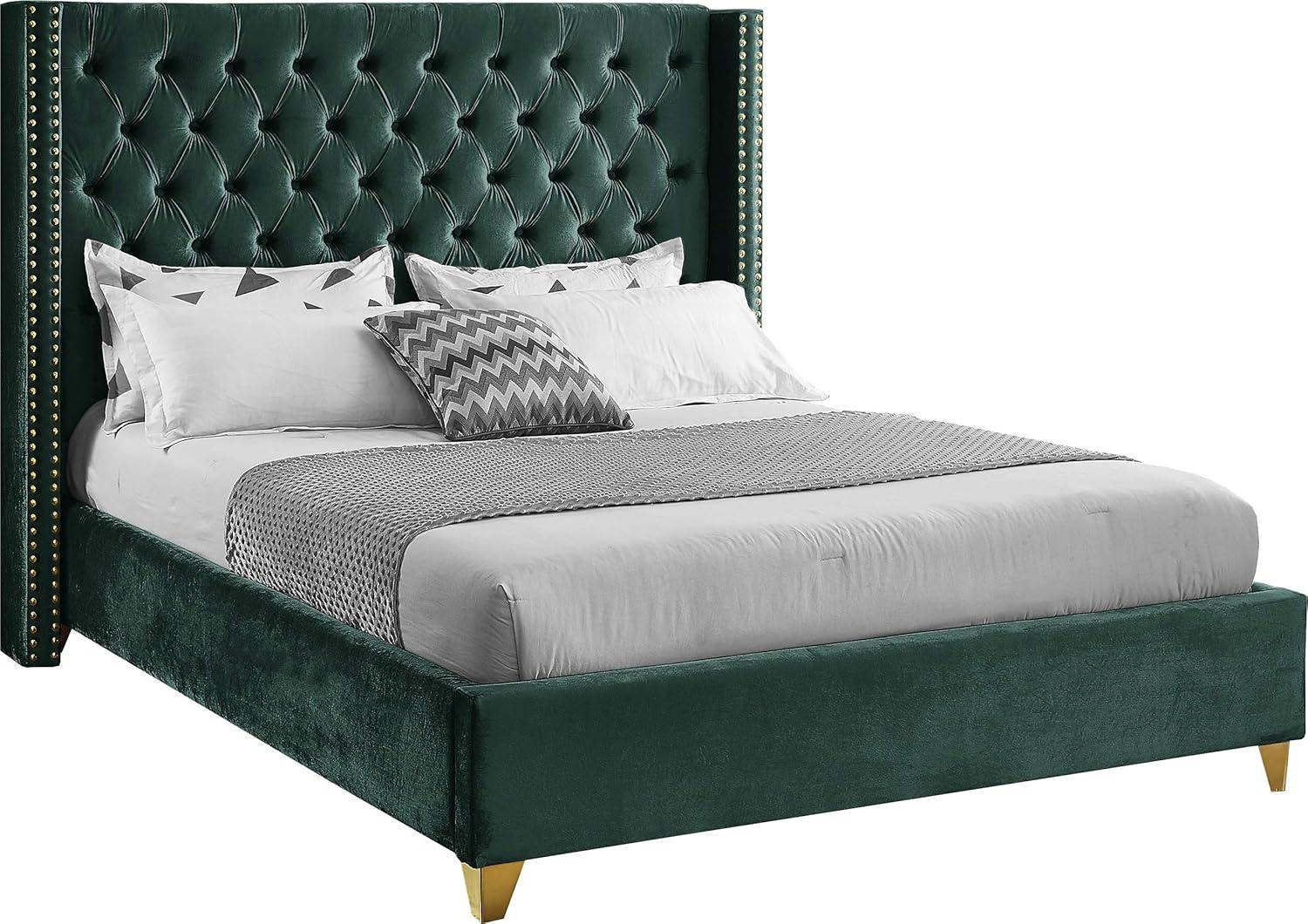 Meridian Furniture Barolo Green Velvet Full Bed
