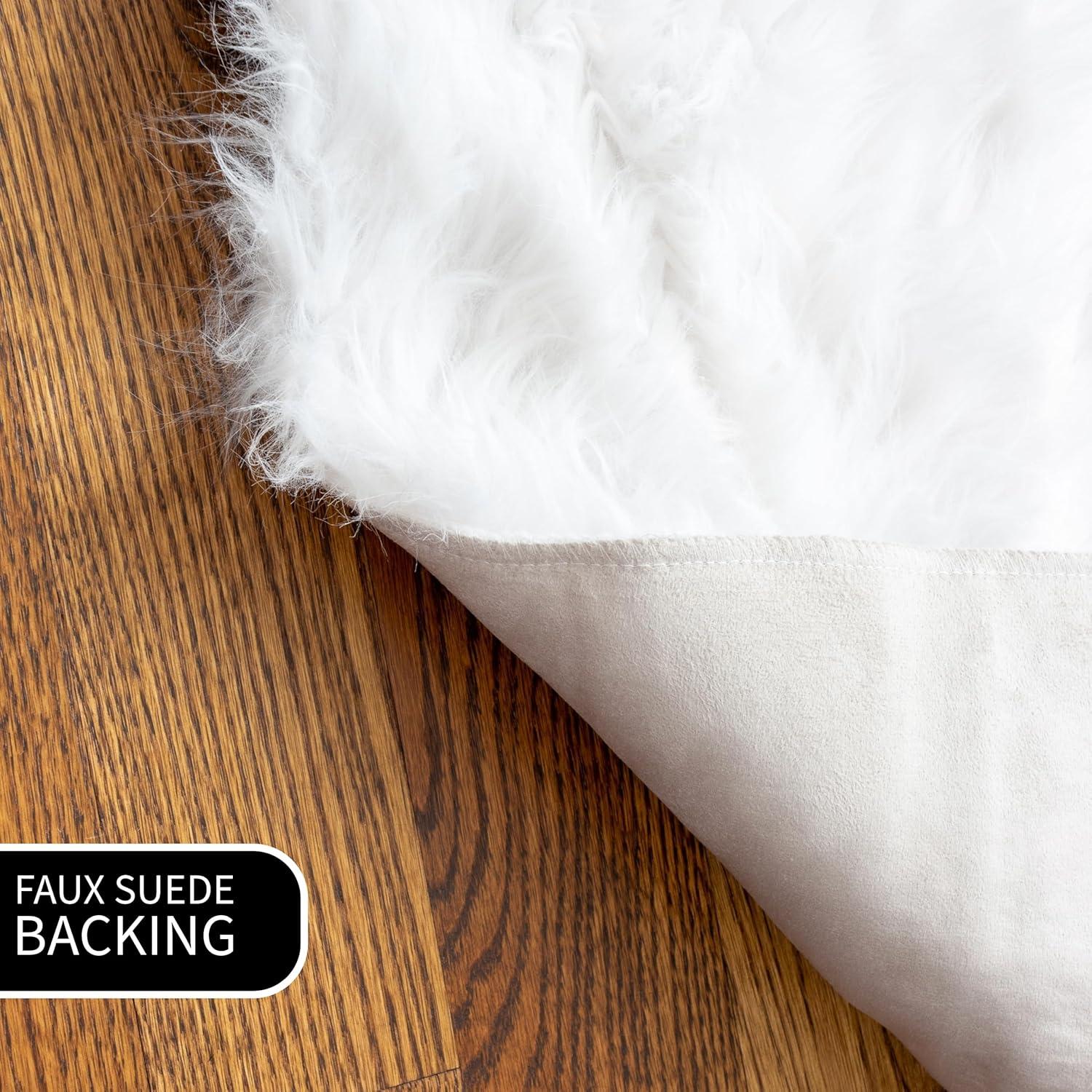 Diller White Faux Sheepskin Fur Machine Washable Shag Fluffy Area Rug
