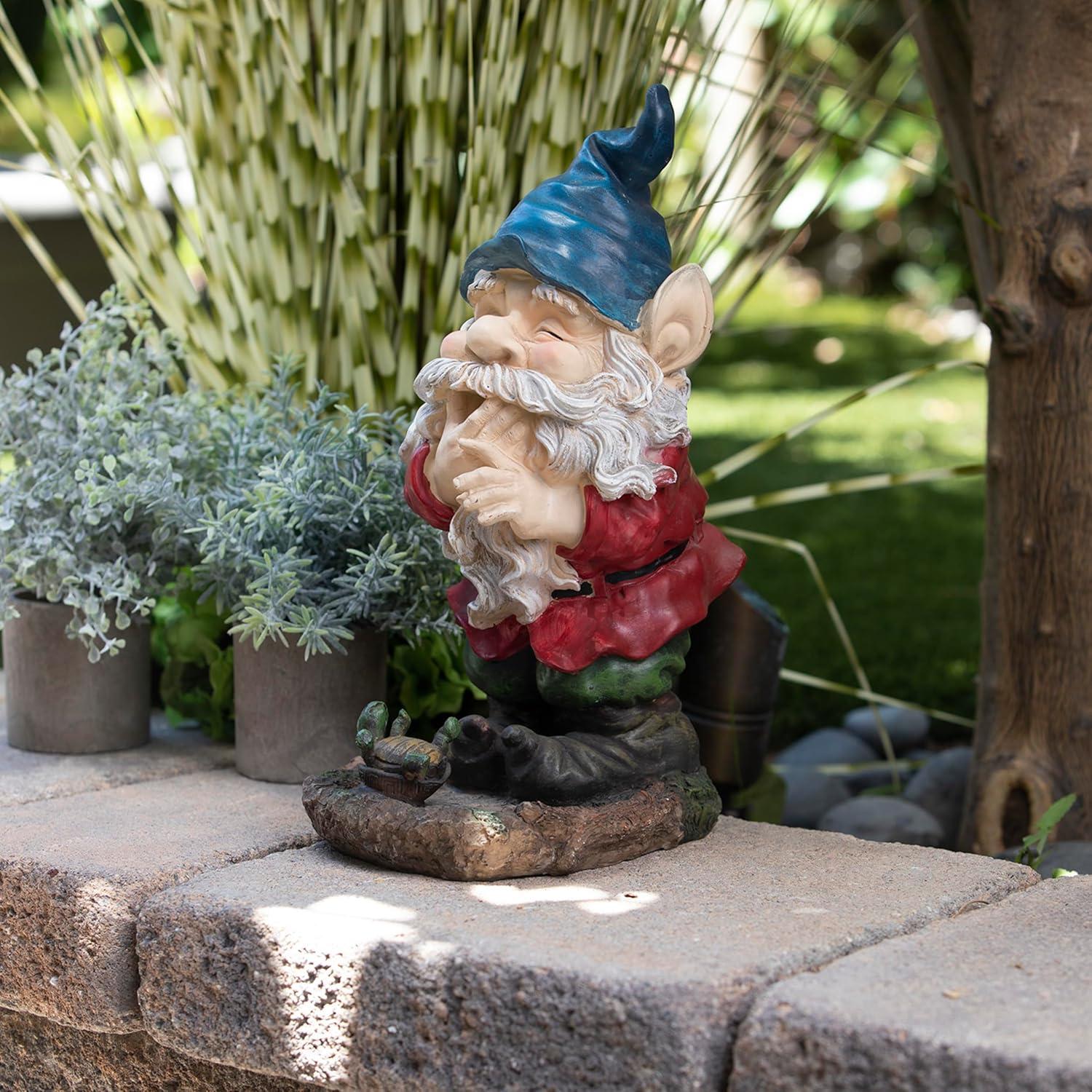 15" Multicolor Polyresin Smiling Garden Gnome Statue