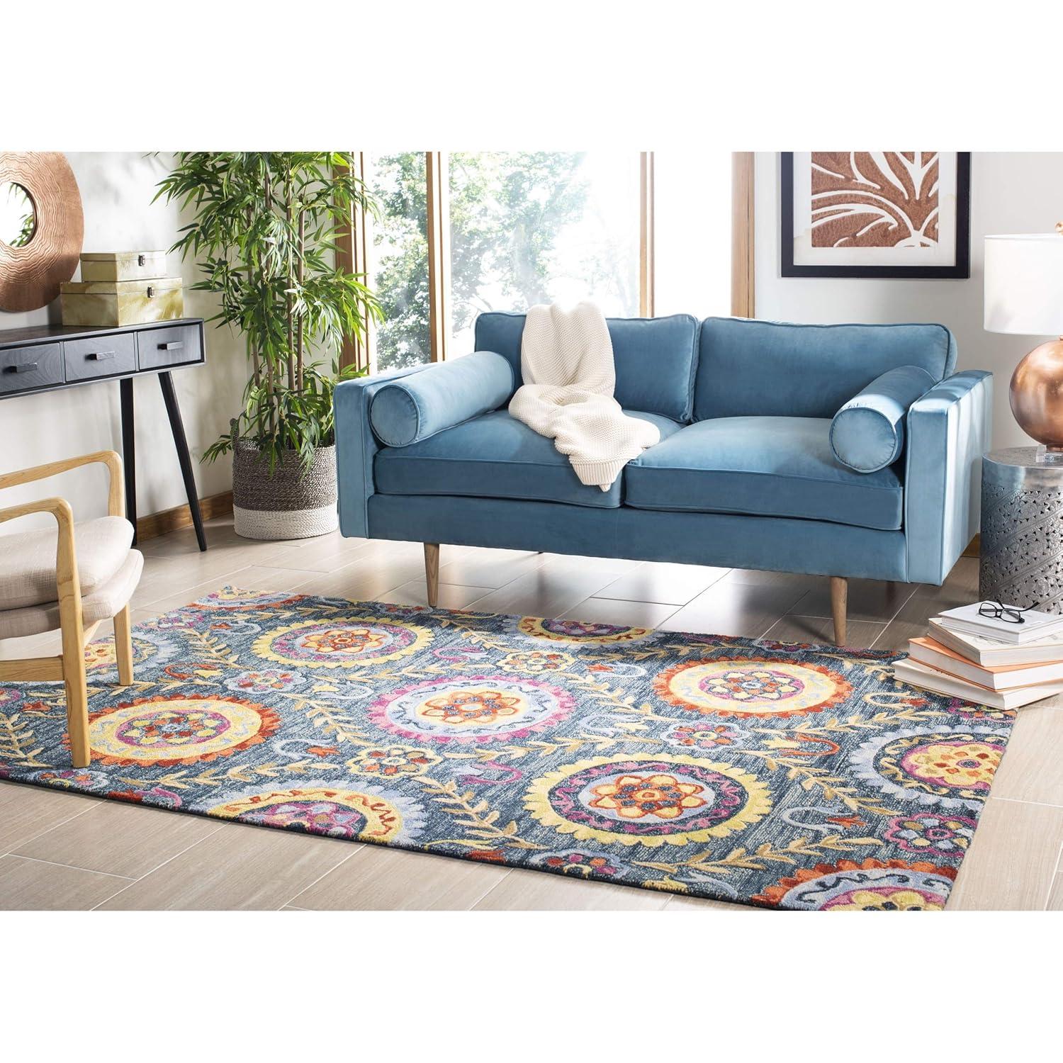 Suzani SZN374 Hand Hooked Indoor Area Rug - Blue/Multi - 8'x10' - Safavieh