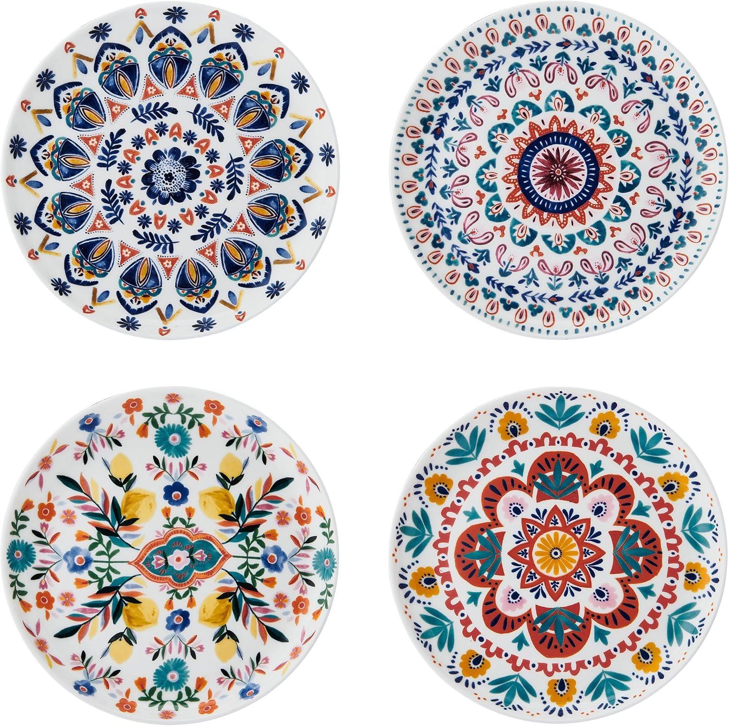 Colorful Medallion Pattern Porcelain Salad Plates, Set of 4