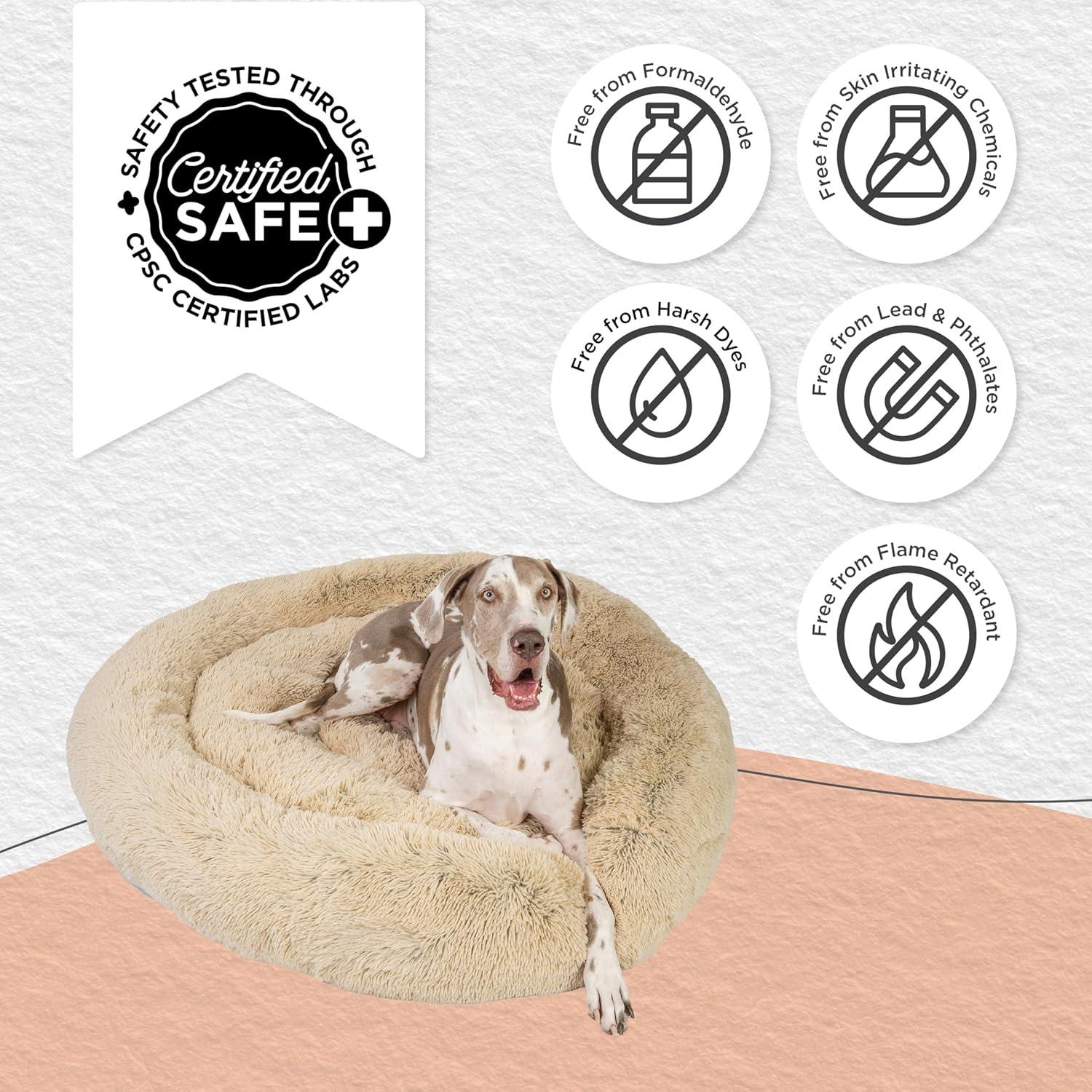 Best Friends by Sheri The Original Calming Donut Dog and Cat Bed Shag 2XL Dog Bed for Big Dogs, Taupe, 54" x 54"