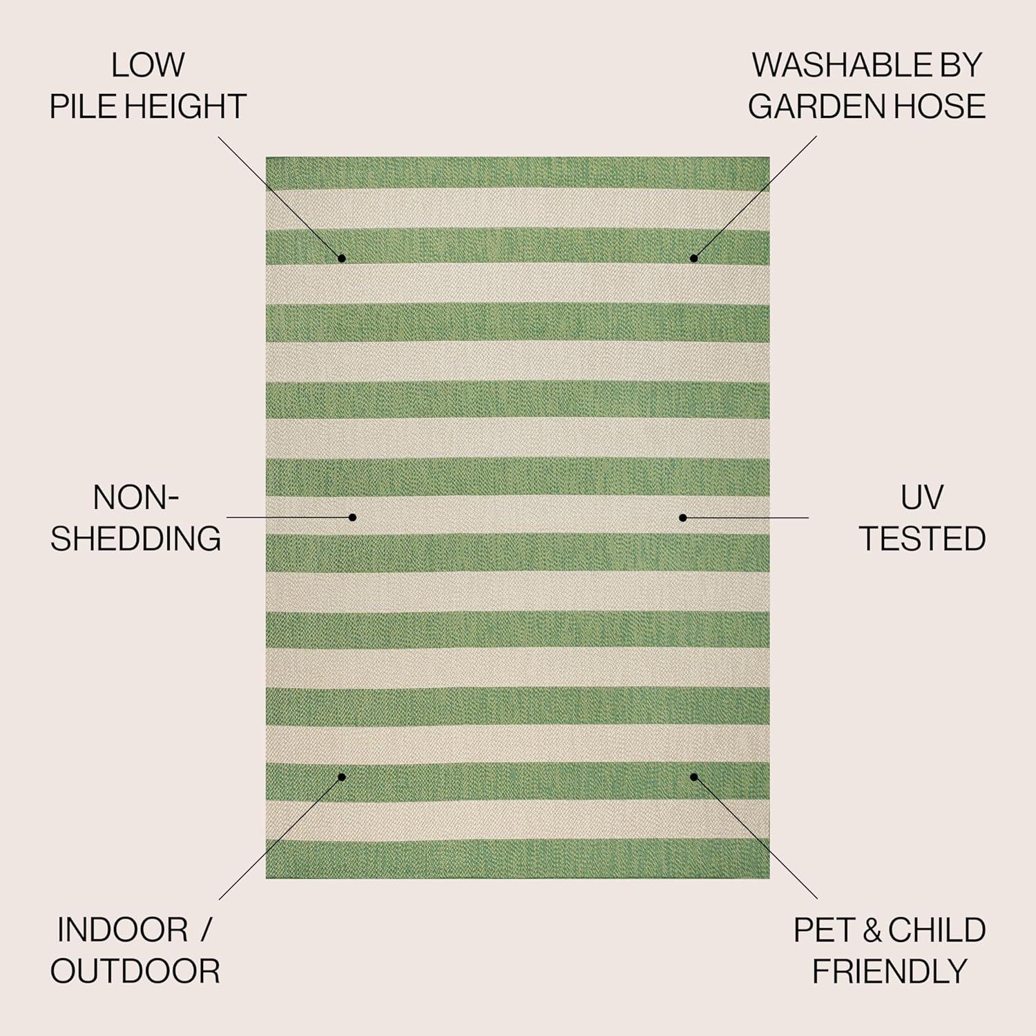 5' x 8' Negril Two-Tone Wide Stripe Indoor/Outdoor Area Rug, Green/Cream - JONATHAN Y
