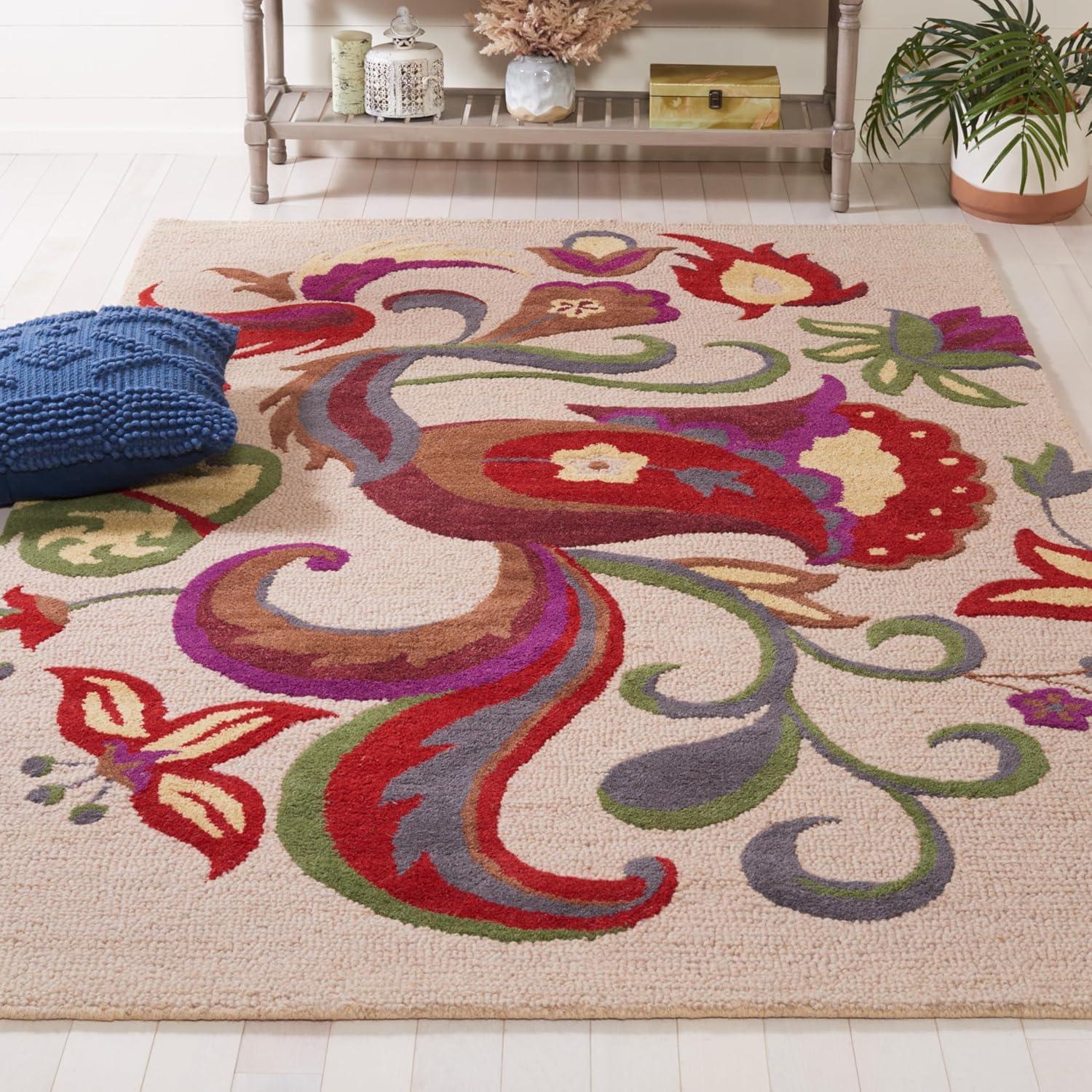 Blossom BLM680 Hand Hooked Area Rug - Beige/Multi - 5'x8' - Safavieh.