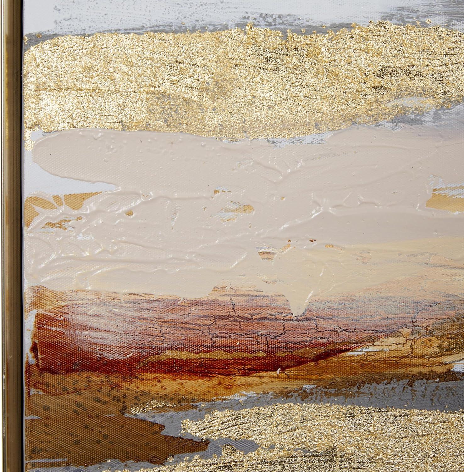 59" x 20" Handmade Foiled and Brushstrokes Geode Framed Wall Art with Gold Frame, by DecMode