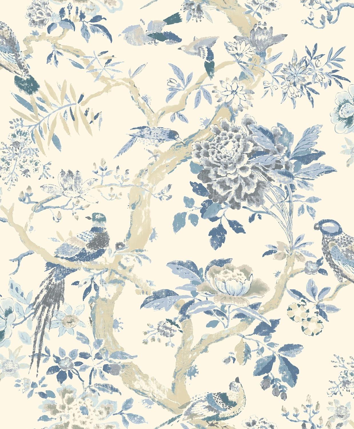 Menara Blue Floral Self-Adhesive Vinyl Wallpaper