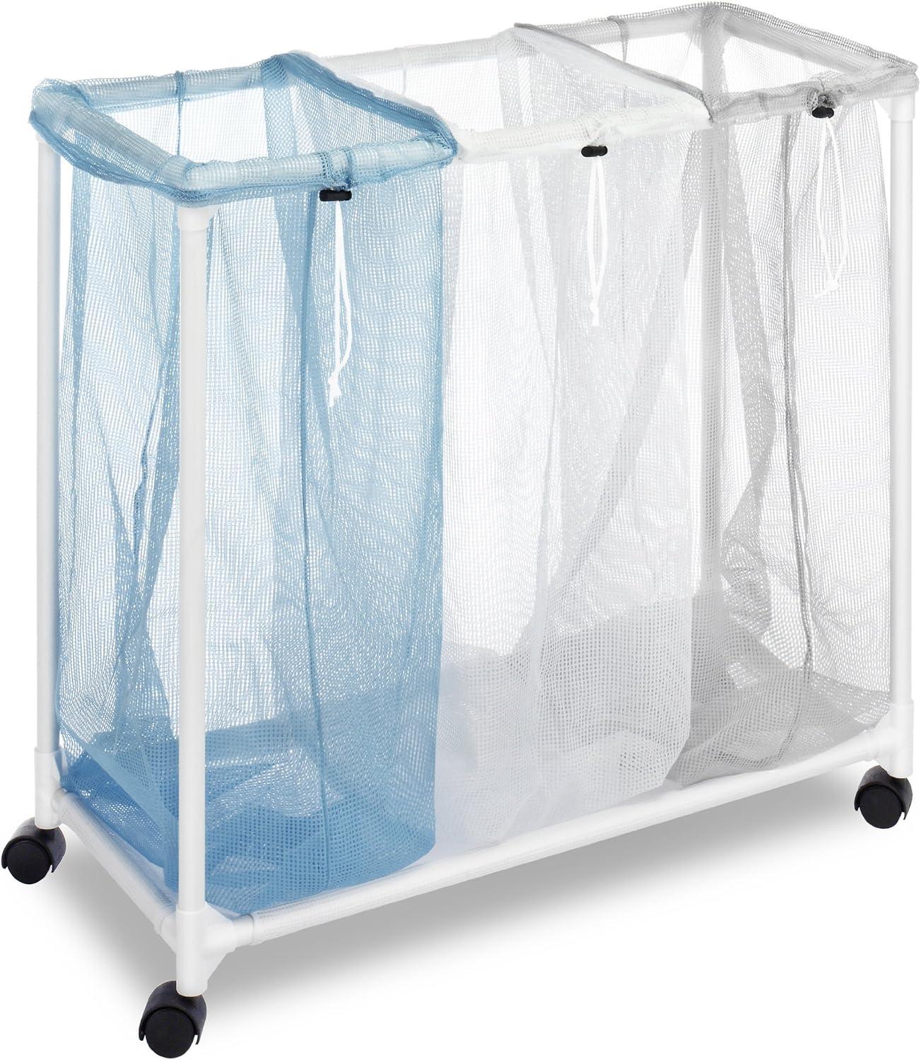 Whitmor Triple Mesh Bag Laundry Sorter, Clear and Blue, Adult