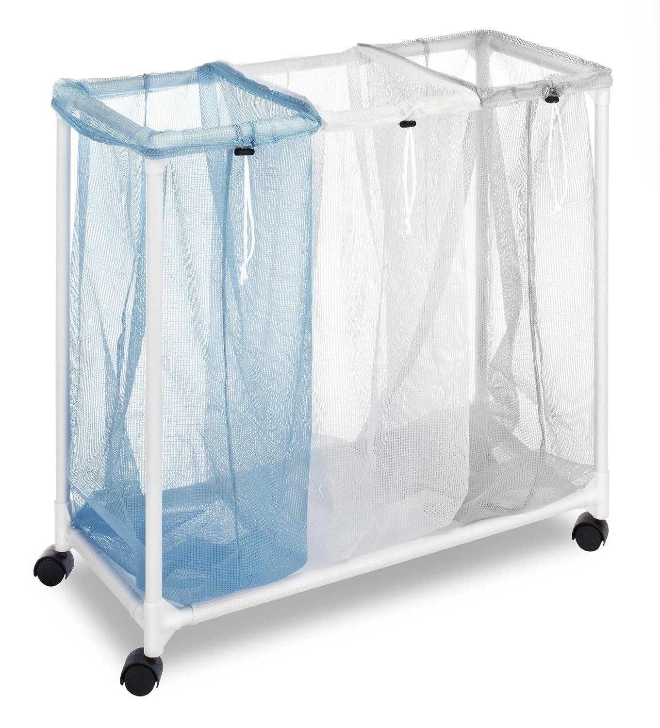 Whitmor Triple Mesh Bag Laundry Sorter, Clear and Blue, Adult