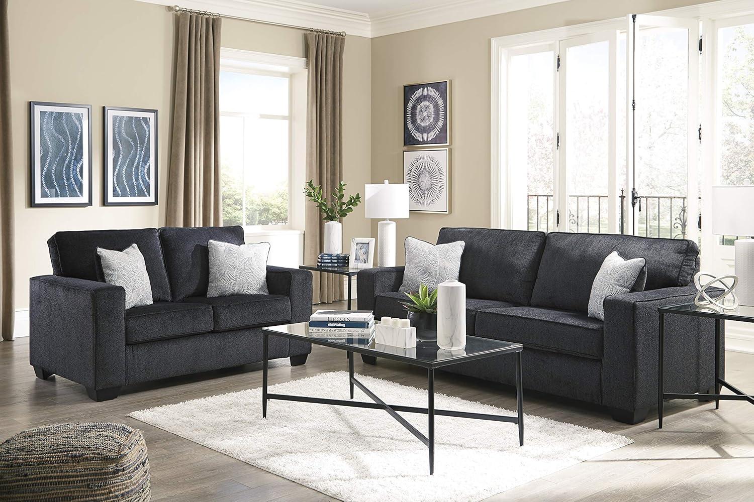 Slate Gray Polyester Loveseat with Removable Cushions