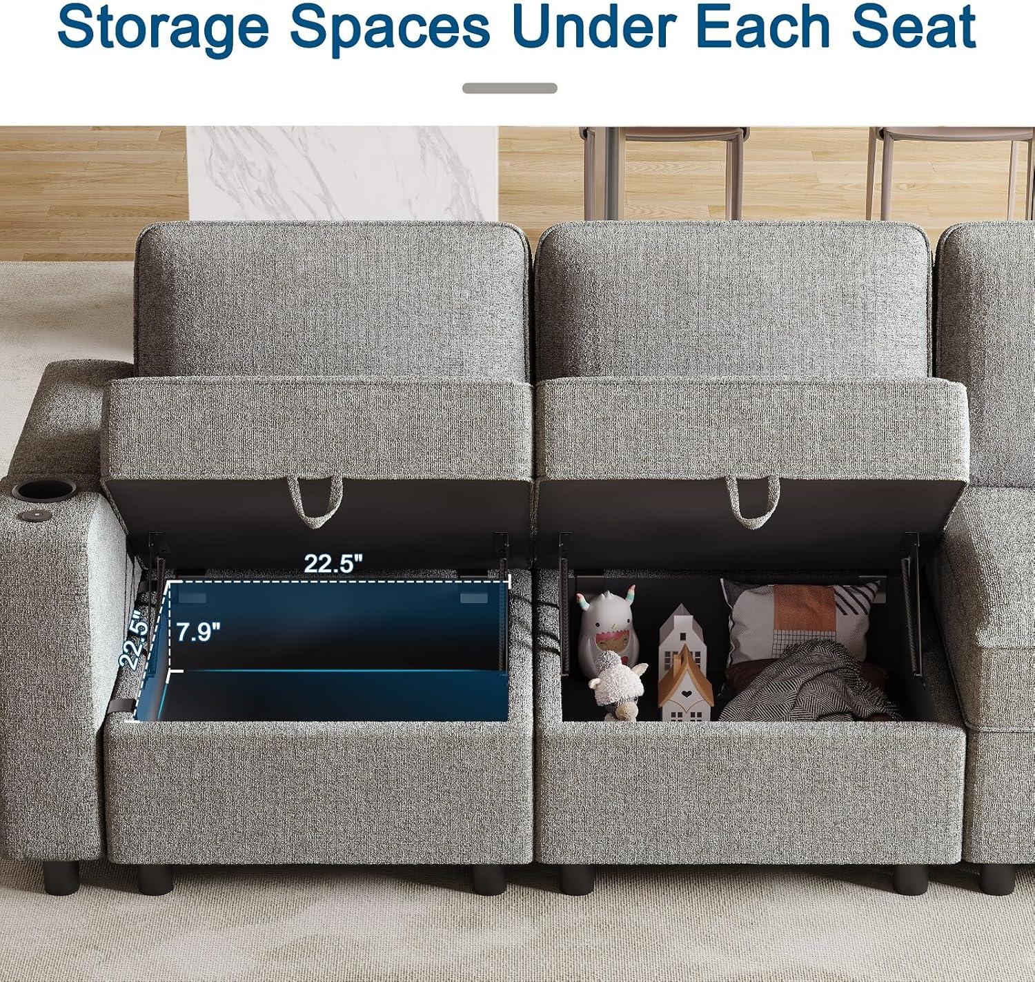 Ottoman Module for Modular Sectional Sofa, Storage Ottoman Footrest and Seat Cube for Living Room,Grey