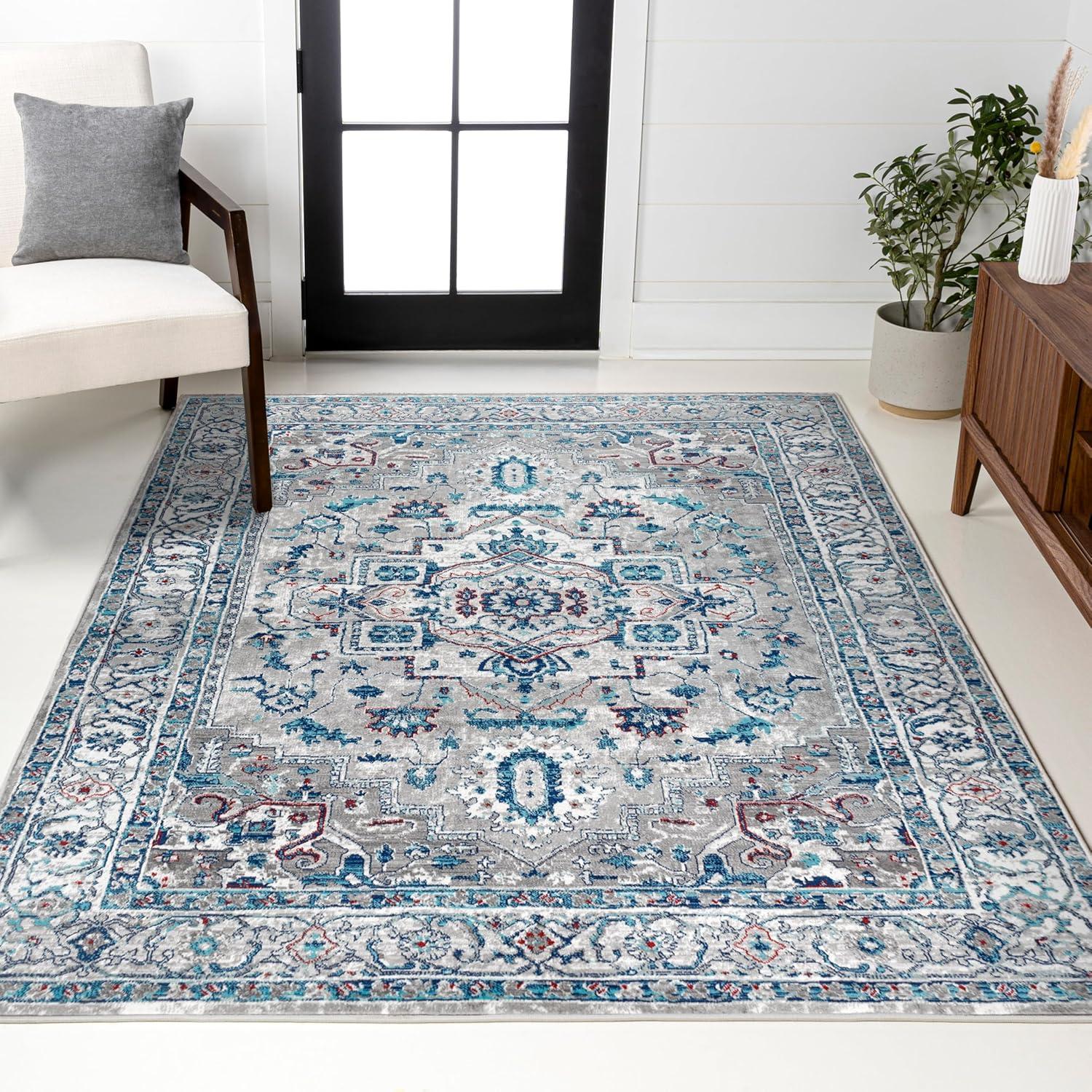 3'x5' Modern Persian Vintage Medallion Area Rug, Light Grey/Blue - JONATHAN Y