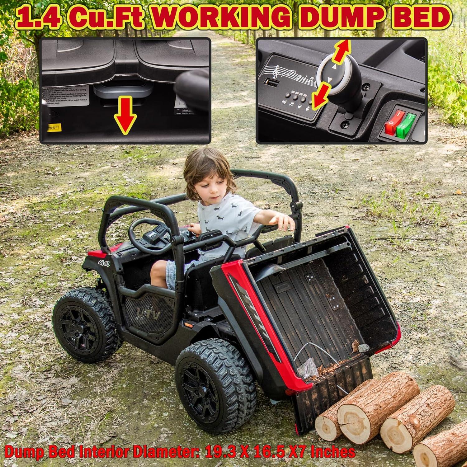 4 Wheels 24V Ride on Dump Truck Toys 2 Seater Kids Ride On UTV Car with Remote Control,Electric Dump Bed