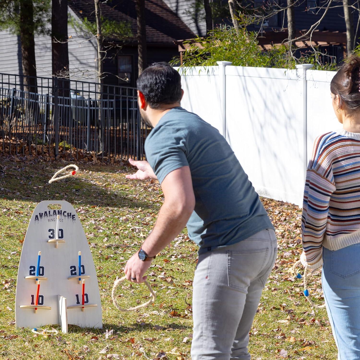 EastPoint Sports 2-in-1 Avalanche Toss and Ring Toss Game, Wooden Outdoor Game, Includes 6 Bean Bags & 6 Rings